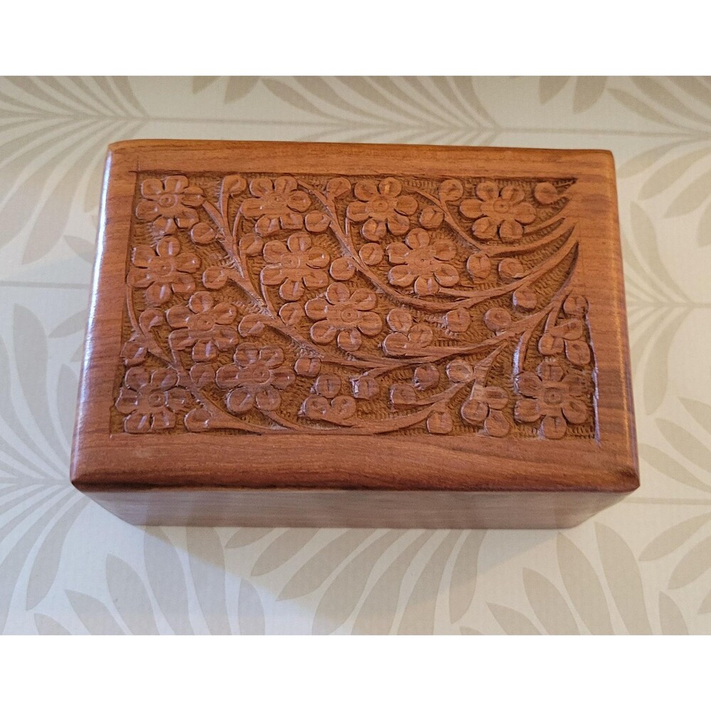 Hand Carved Tree of Life Wooden Puzzle Box Sliding Secret Stash Box